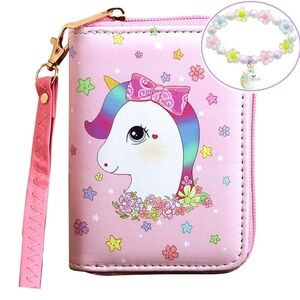 Pink Unicorn Kids Wallet with Bracelet